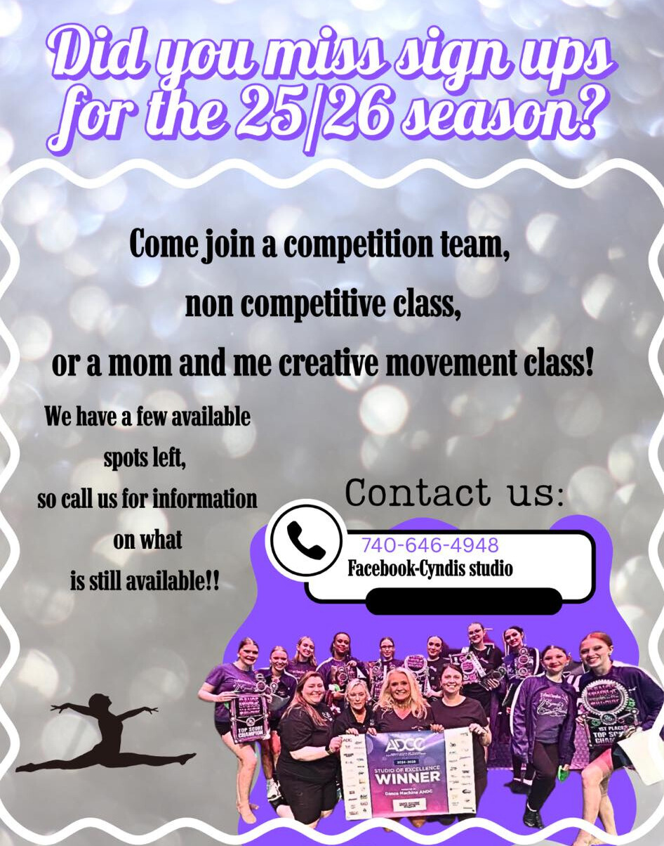 Cyndi's studio registration Ironton, Ohio baton twirling, dance, tumbling, flag, majorettes, color guard, lessons, private lessons, mommy and me classes.