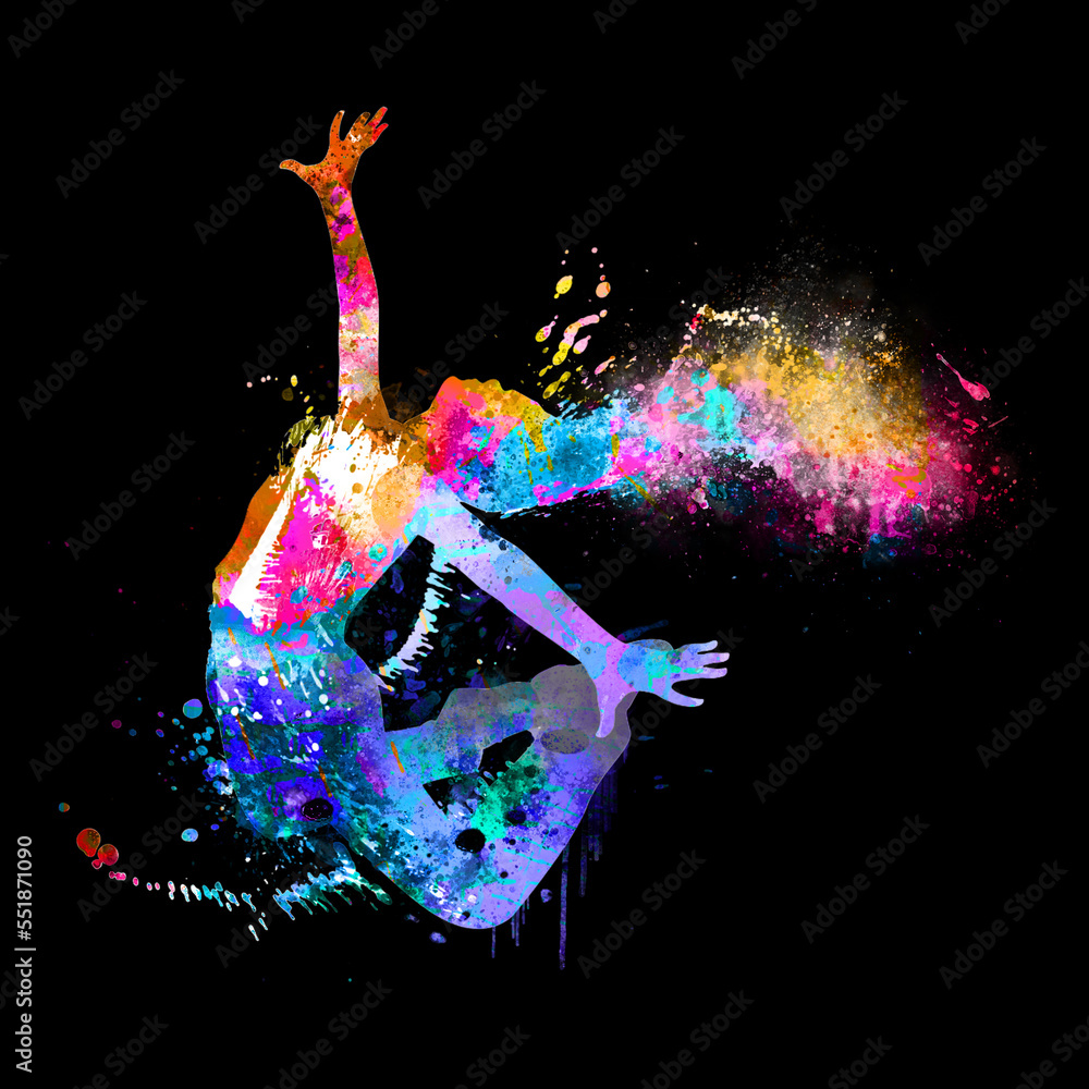 Watercolor Hiphop Dancer, Break dance, Amazing Girl in dance pose
